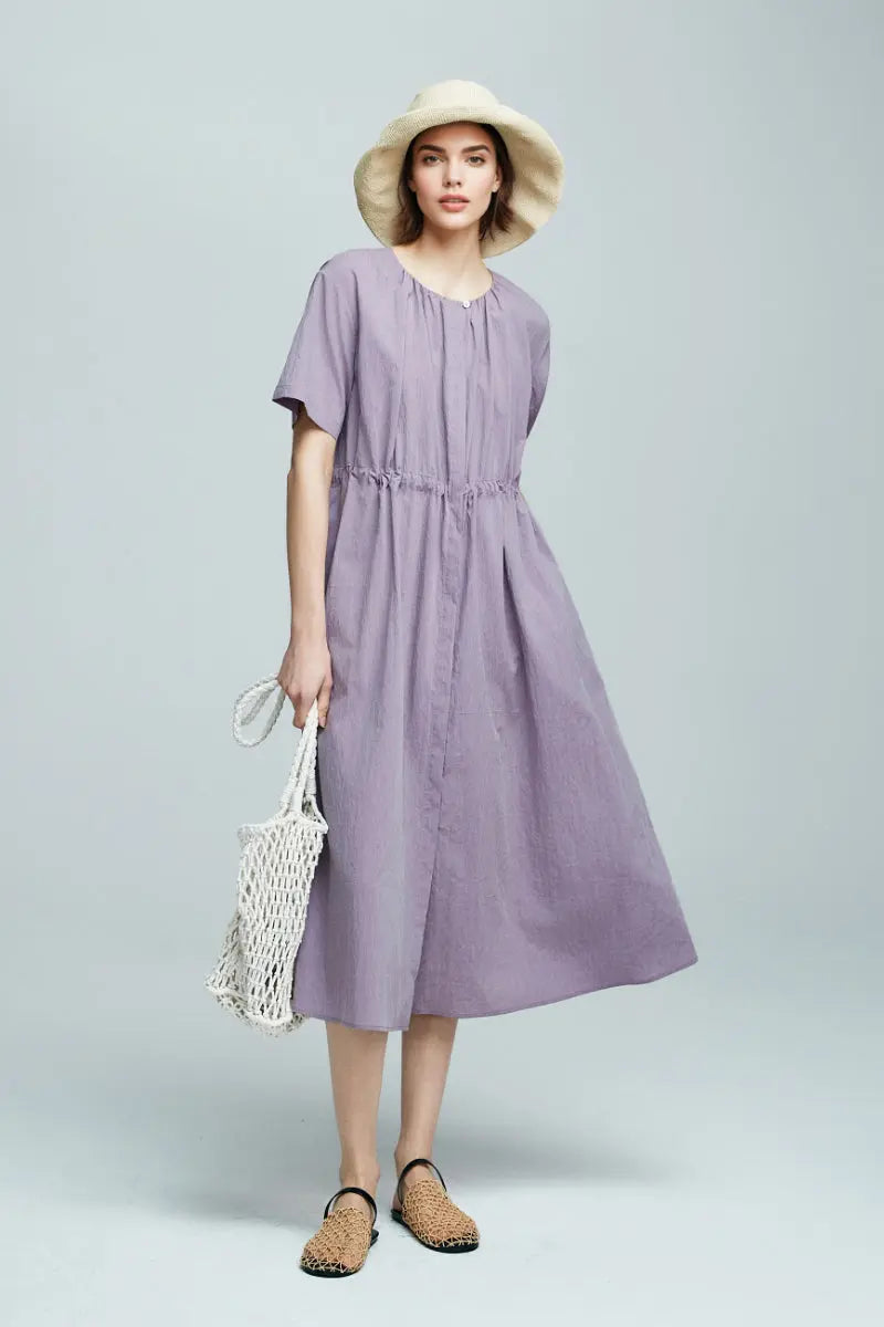 Summer Cinched Waist Midi Dress with Pockets