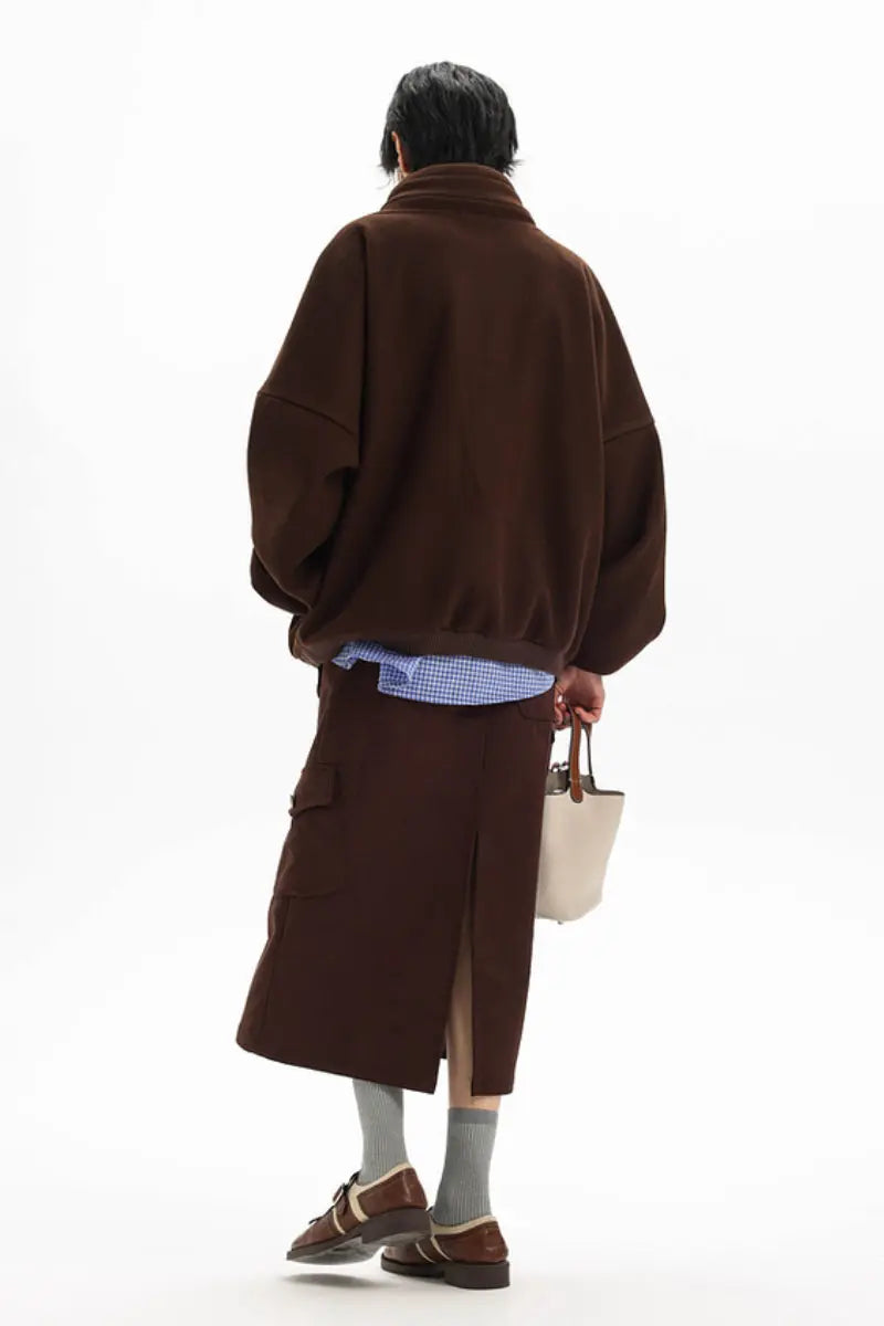 Textured Wrap-Collar Pullover Sweatshirt with Pockets - Fleece & Unlined