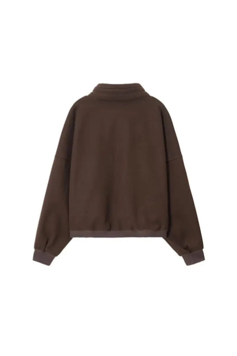 Textured Wrap-Collar Pullover Sweatshirt with Pockets - Fleece & Unlined