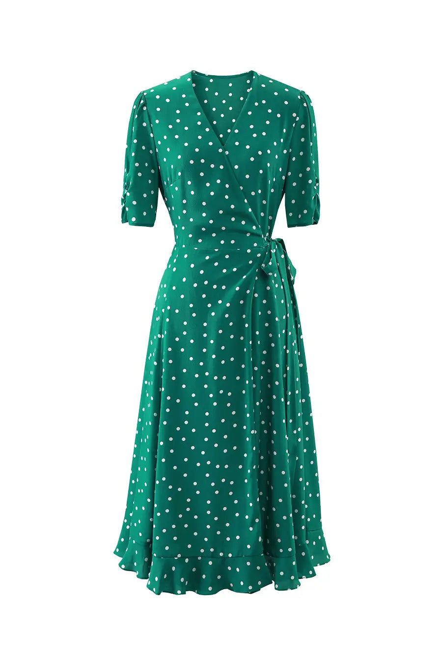V-Neck Polka Dot Silk Midi Dress