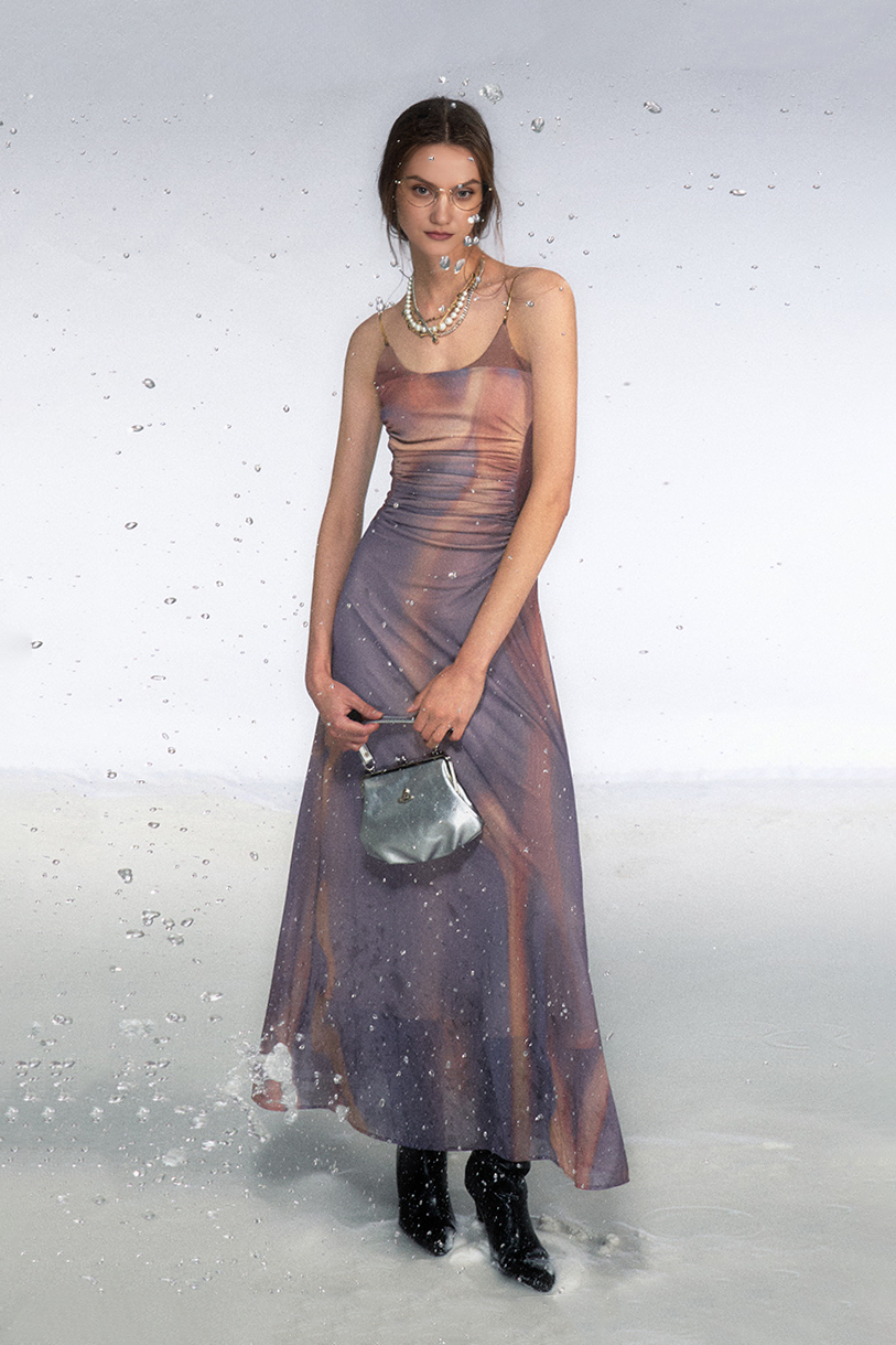 Tie Dye Spaghetti Strap Mesh Dress