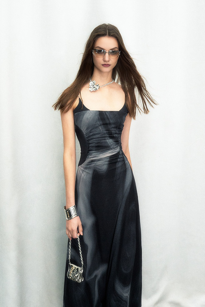 Tie Dye Spaghetti Strap Mesh Dress