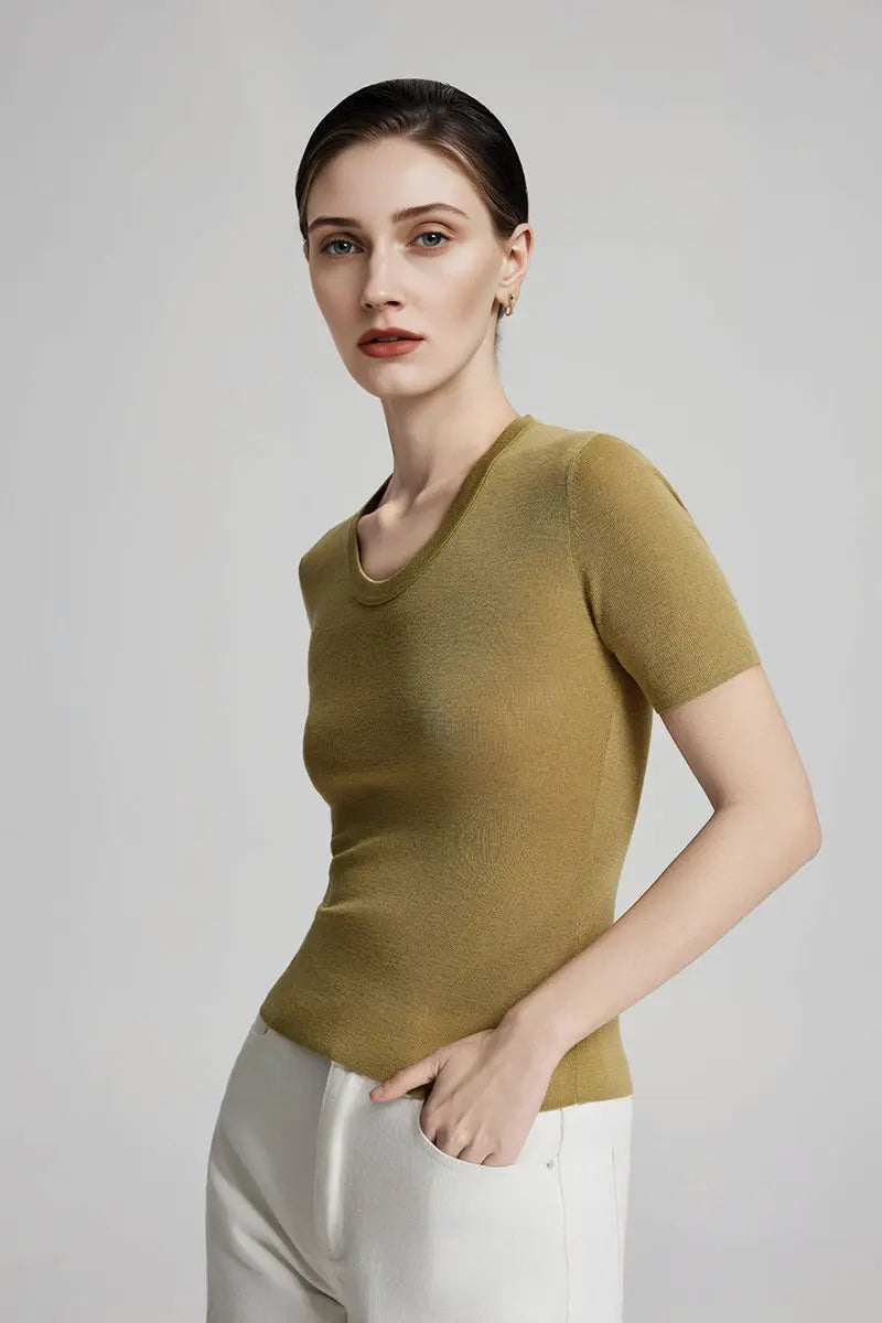 Ultrafine Wool U-Neck Sweater T-Shirt