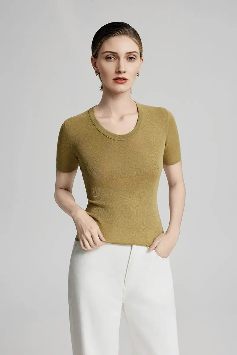 Ultrafine Wool U-Neck Sweater T-Shirt