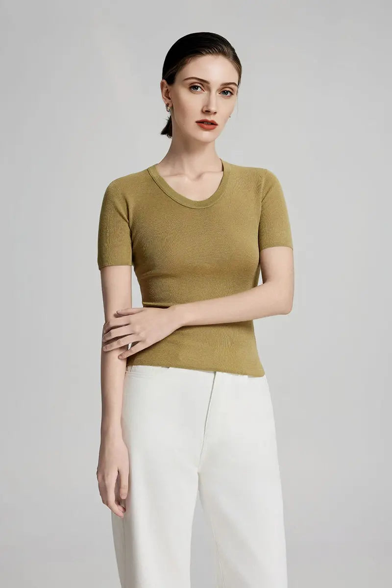 Ultrafine Wool U-Neck Sweater T-Shirt