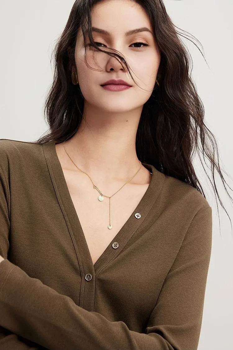 V Neck Slim Fit Rib Knit Long Sleeve Shirt