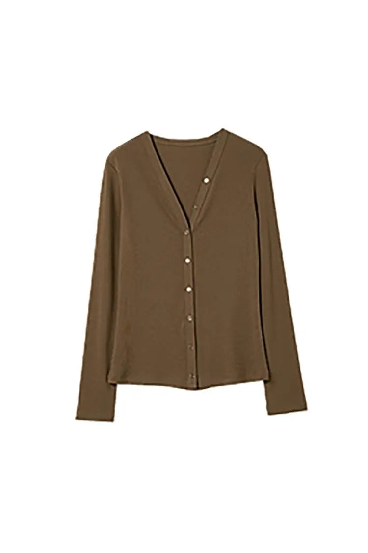 V Neck Slim Fit Rib Knit Long Sleeve Shirt