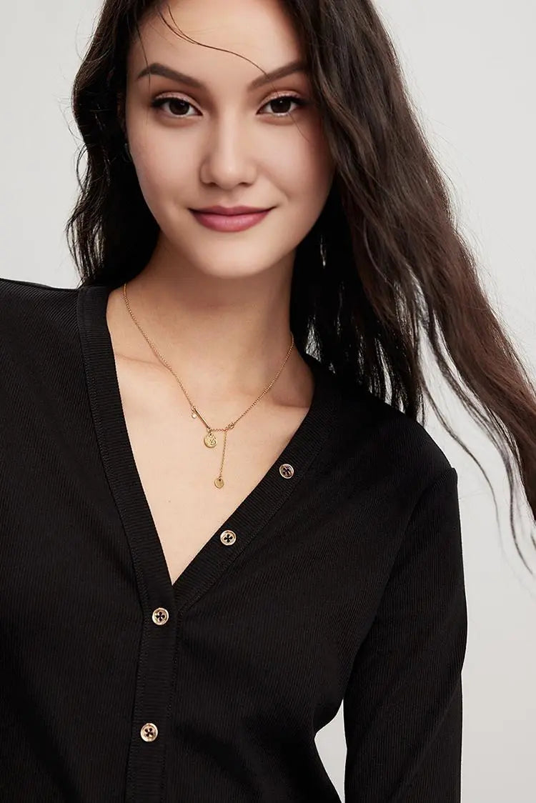 V Neck Slim Fit Rib Knit Long Sleeve Shirt