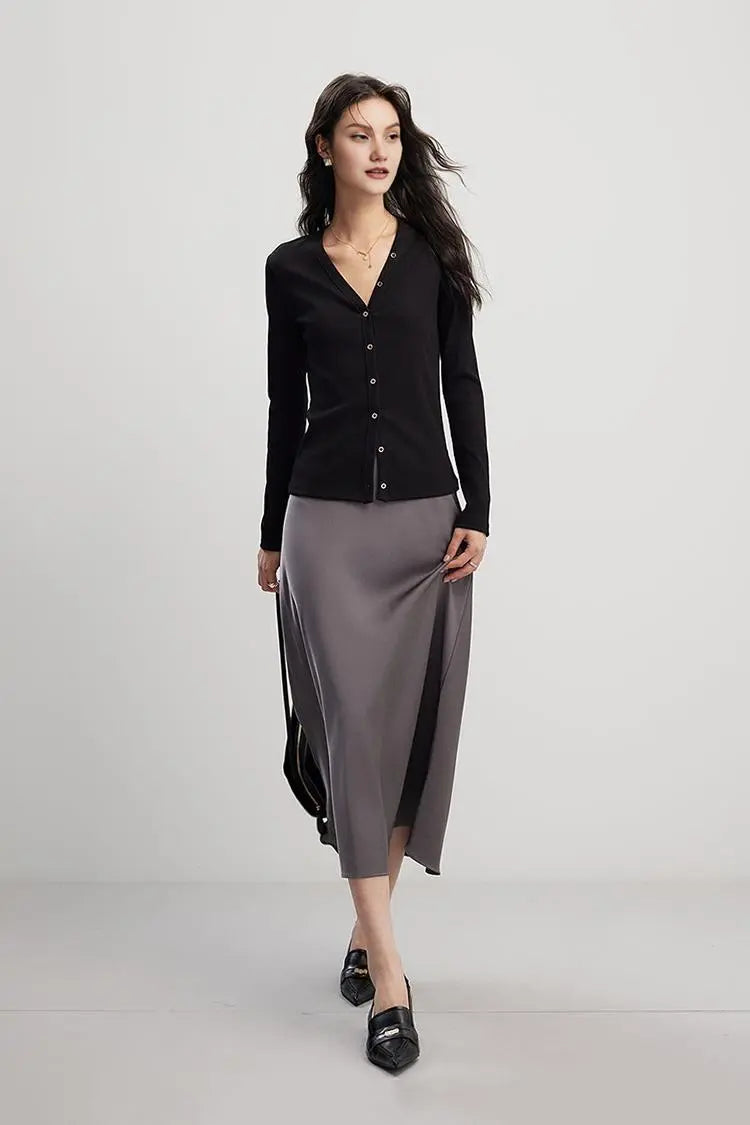 V Neck Slim Fit Rib Knit Long Sleeve Shirt