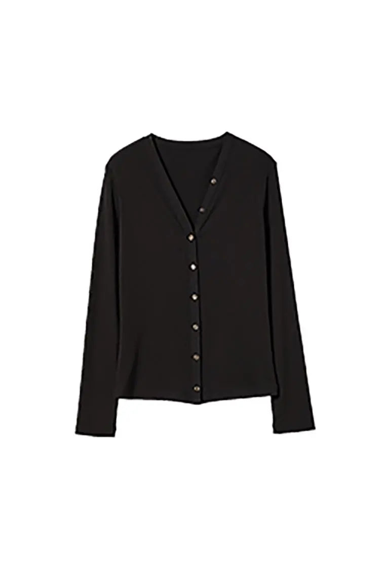 V Neck Slim Fit Rib Knit Long Sleeve Shirt