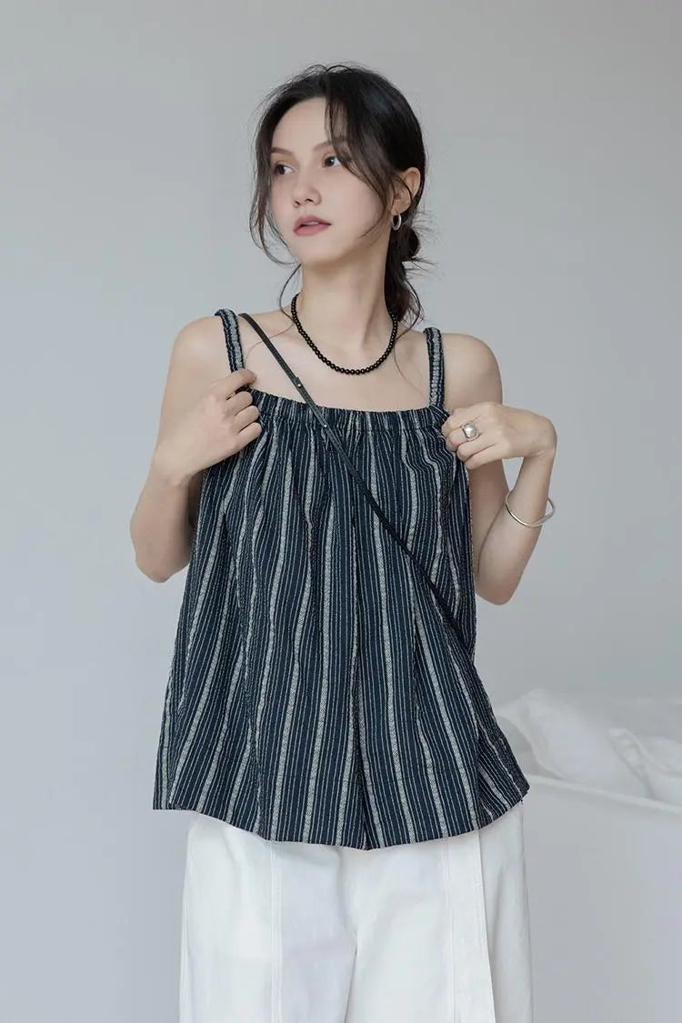 Vintage Striped Square Neck Tank Top
