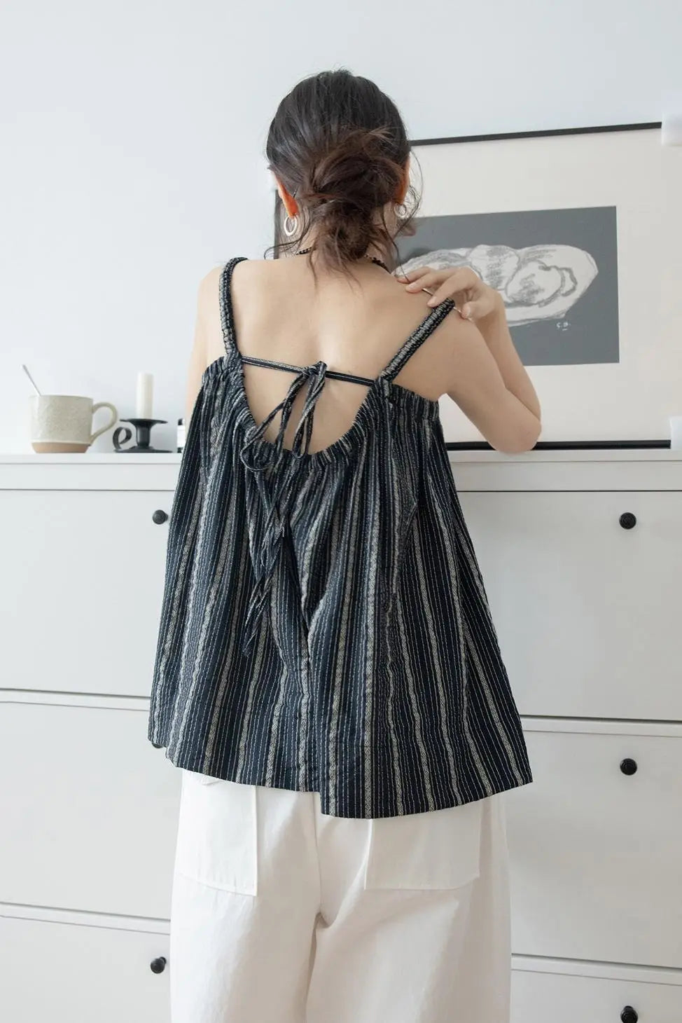 Vintage Striped Square Neck Tank Top