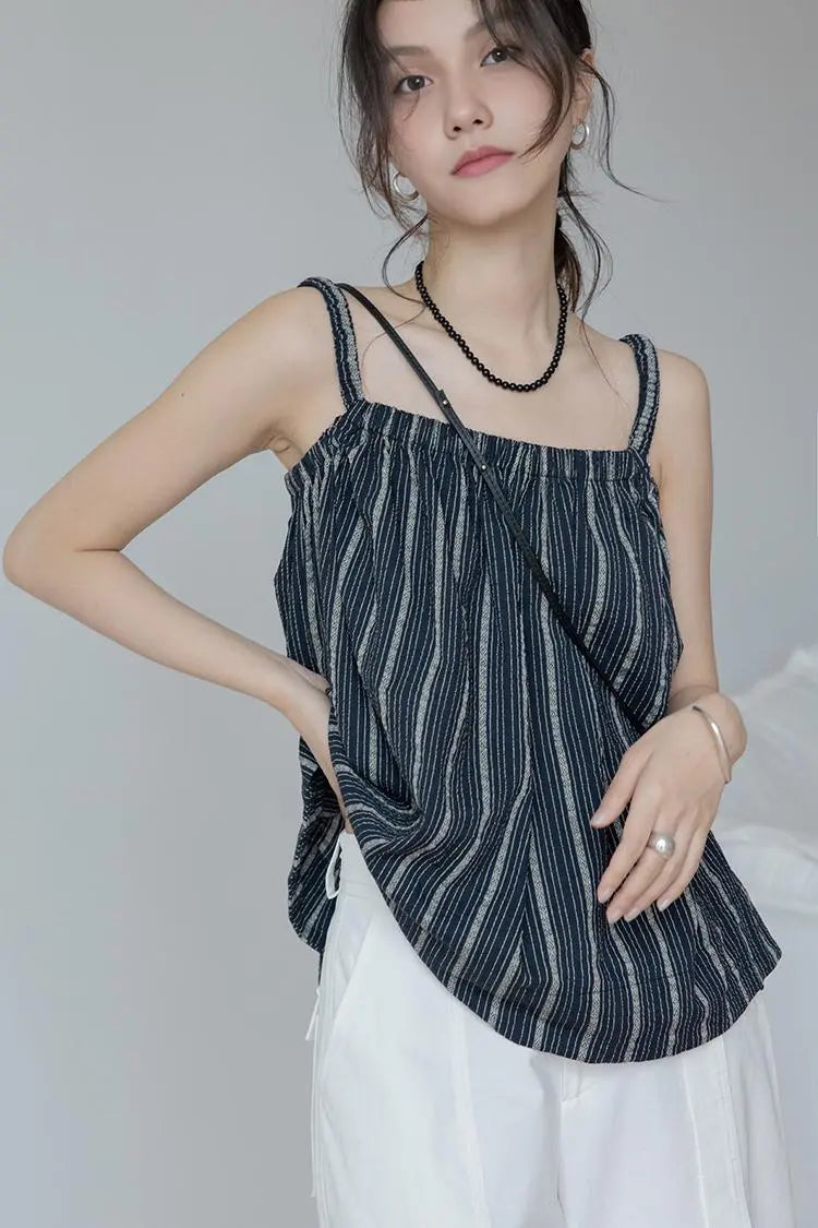 Vintage Striped Square Neck Tank Top
