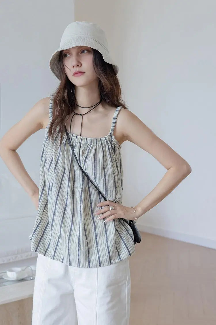 Vintage Striped Square Neck Tank Top