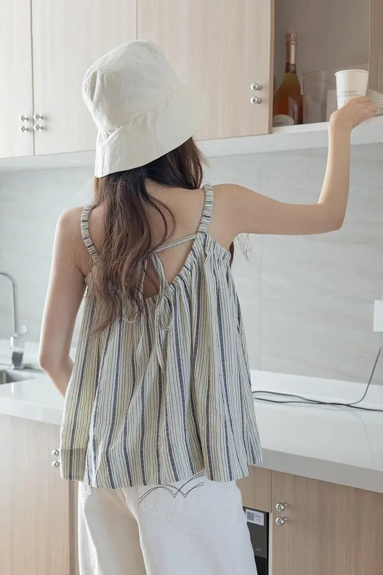 Vintage Striped Square Neck Tank Top