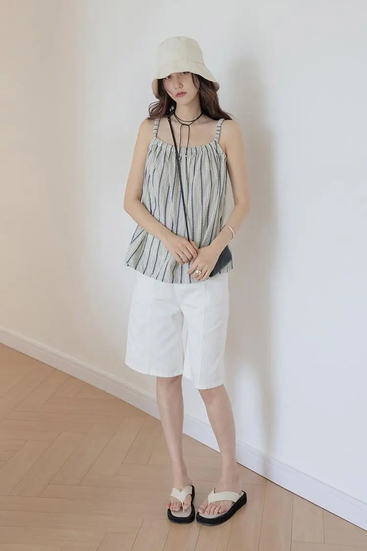 Vintage Striped Square Neck Tank Top