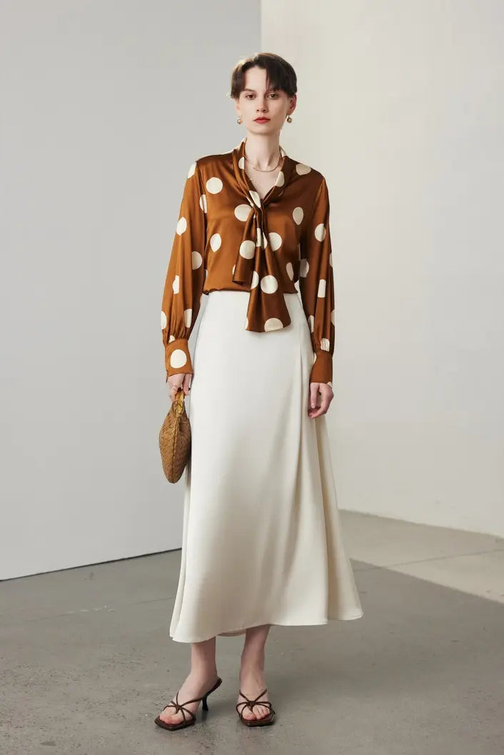 Vintage Tie Neck Polka Dot Silk Blouse
