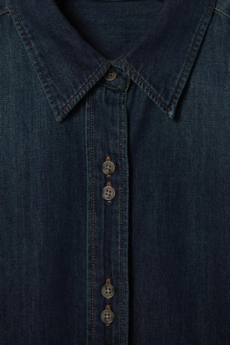 Vintage Washed Denim Shirt with Double Button Design