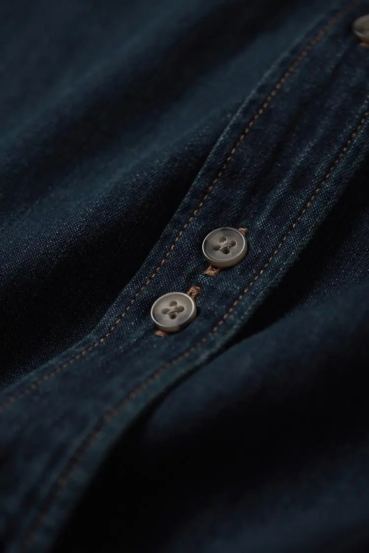 Vintage Washed Denim Shirt with Double Button Design