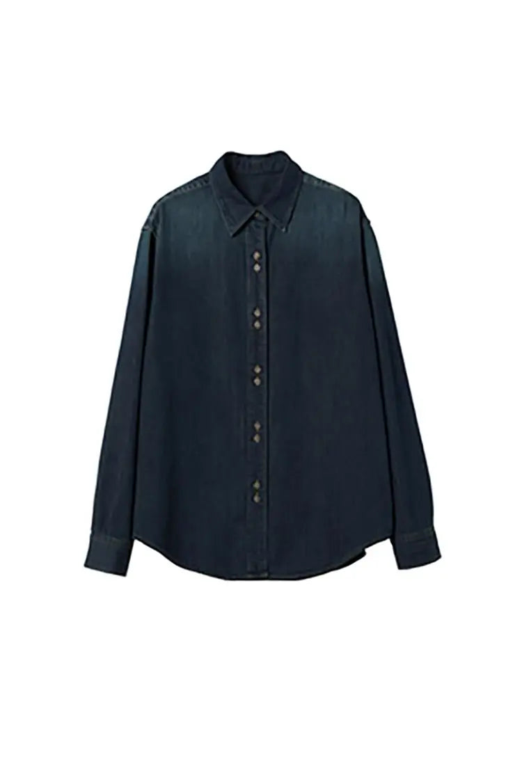 Vintage Washed Denim Shirt with Double Button Design