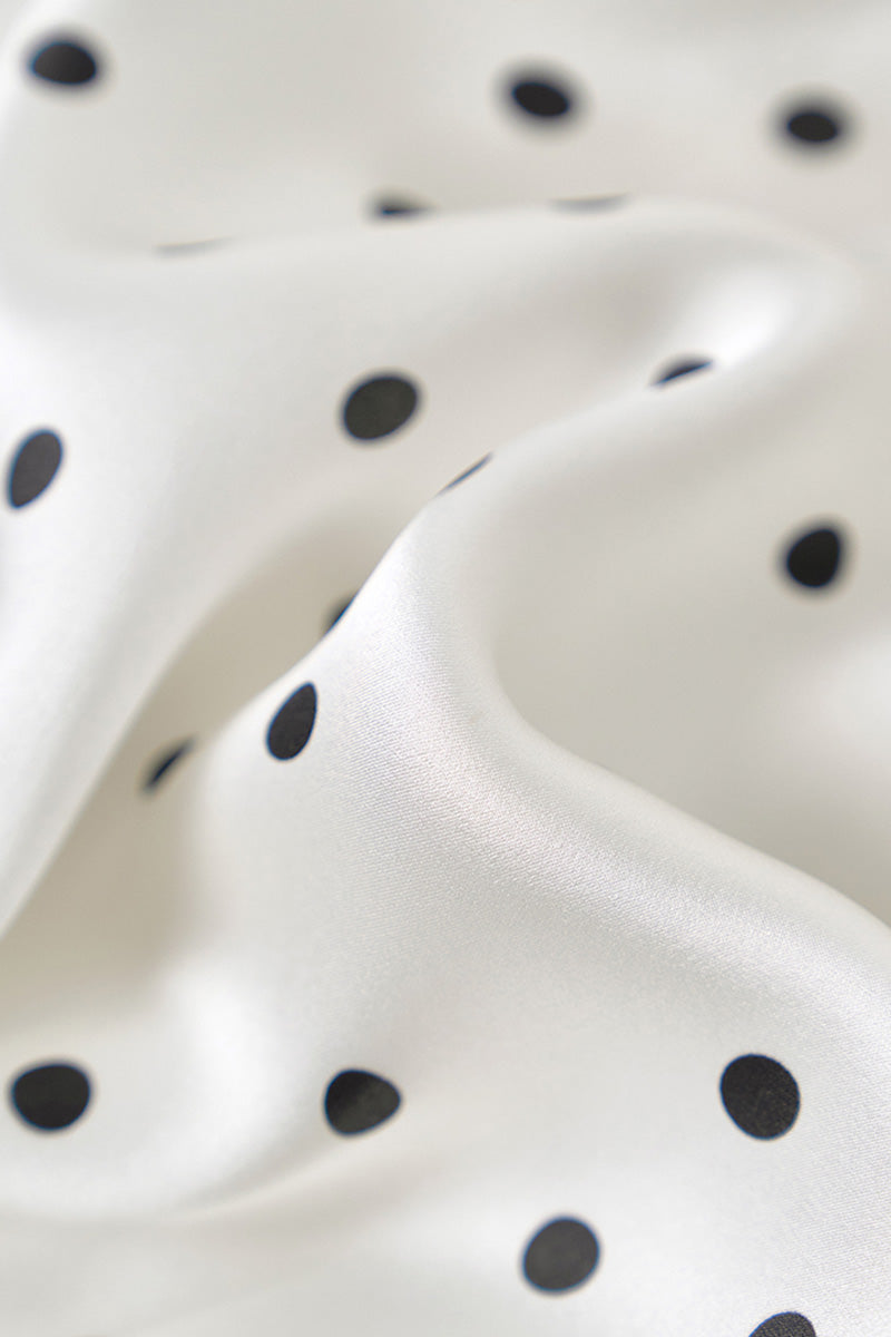White 100 Silk Crepe-Back Polka Dot Midi Dress