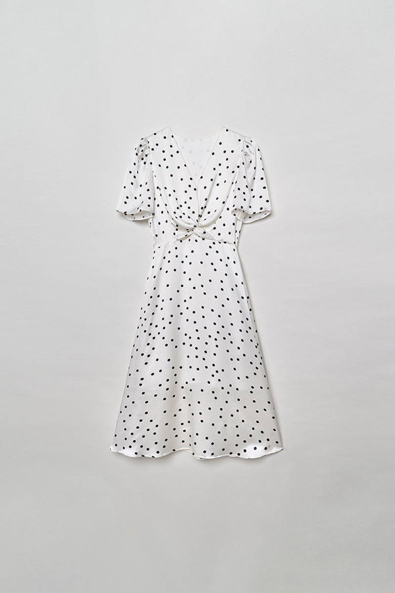 White 100 Silk Crepe-Back Polka Dot Midi Dress