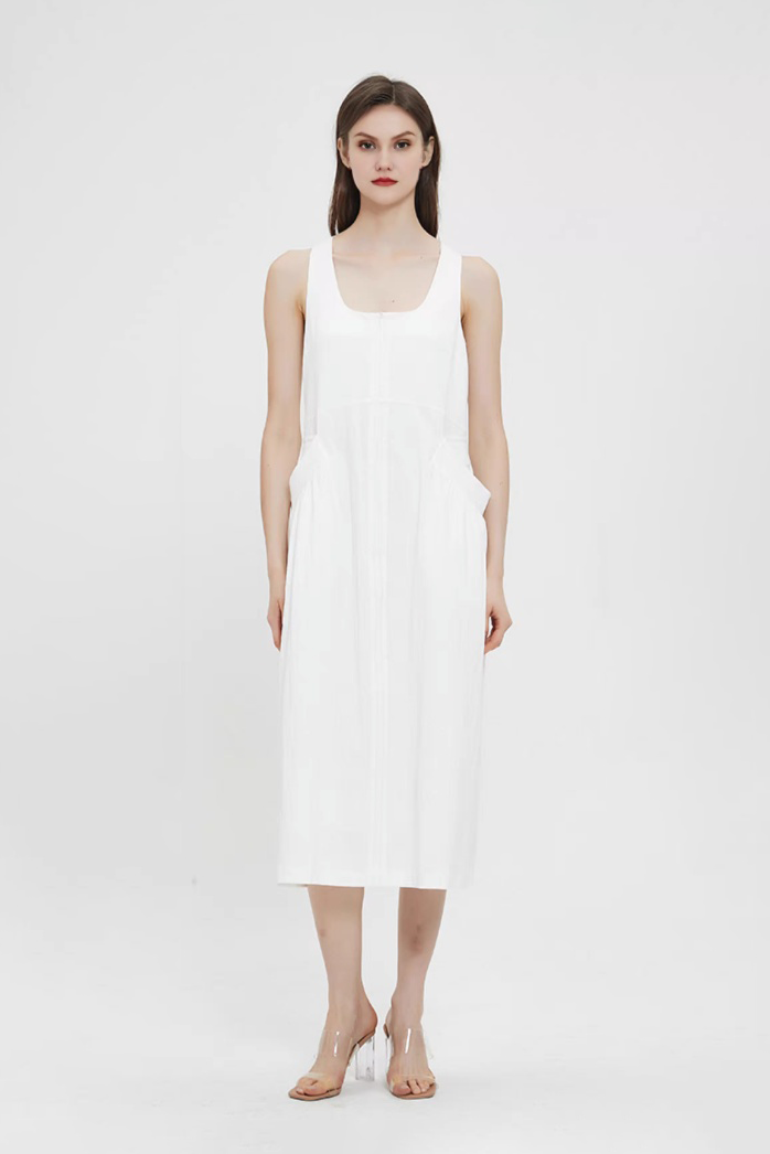 White Backless Tank Dress with Pockets