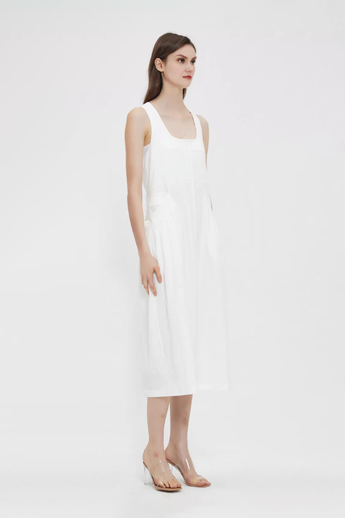 White Backless Tank Dress with Pockets