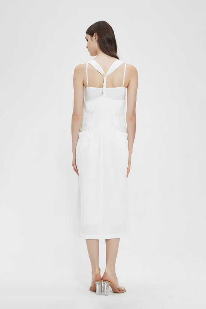 White Backless Tank Dress with Pockets