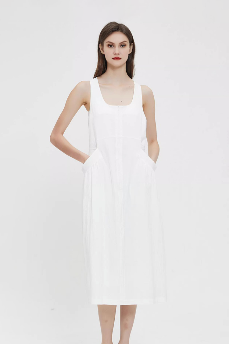 White Backless Tank Dress with Pockets