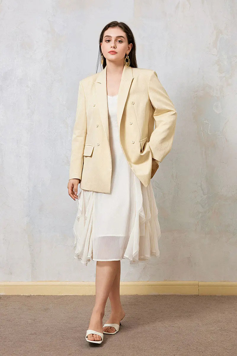 White Chiffon Spaghetti-Strap Ruffled Midi Dress with Lace Trim