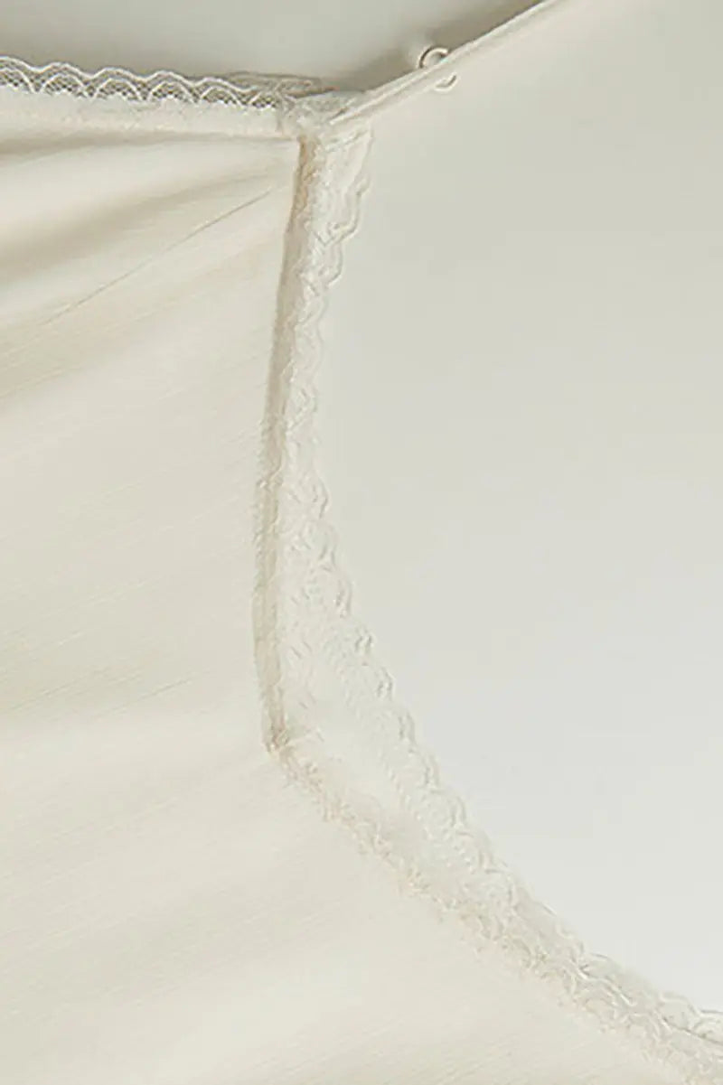 White Chiffon Spaghetti-Strap Ruffled Midi Dress with Lace Trim