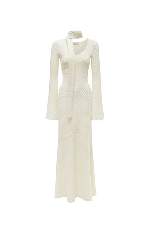 White Crochet Cut Out Long Sleeve Maxi Dress