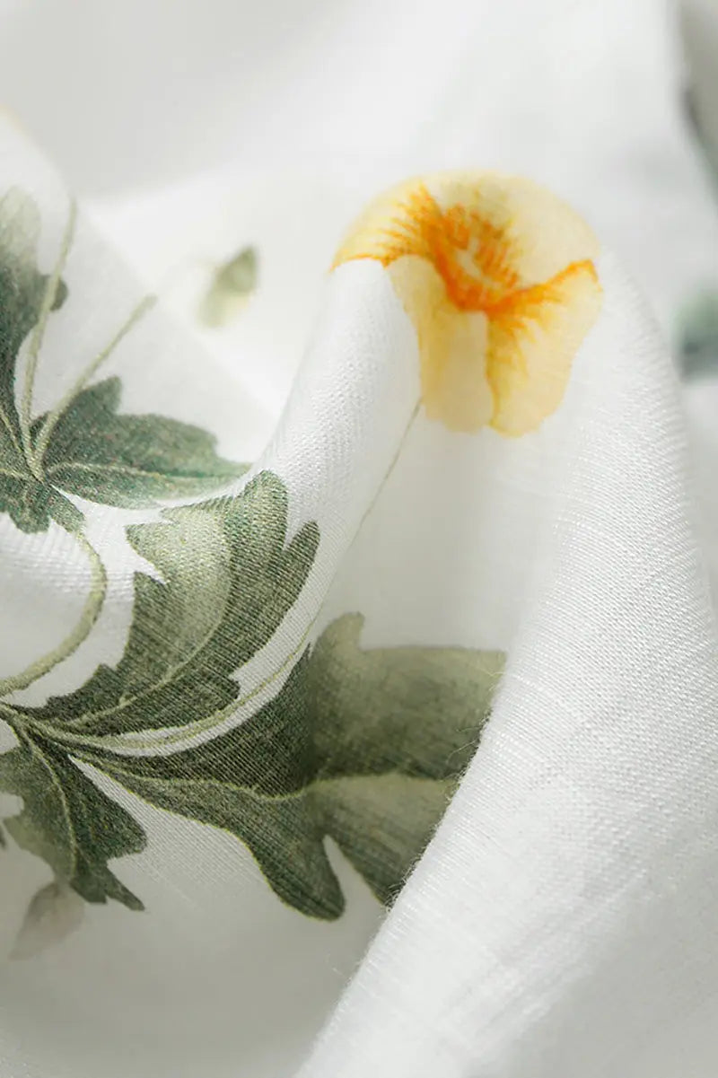 White Floral Linen Sleeveless Fit & Flare Midi Dress