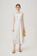 White Flowy Halter Embroidered Dress
