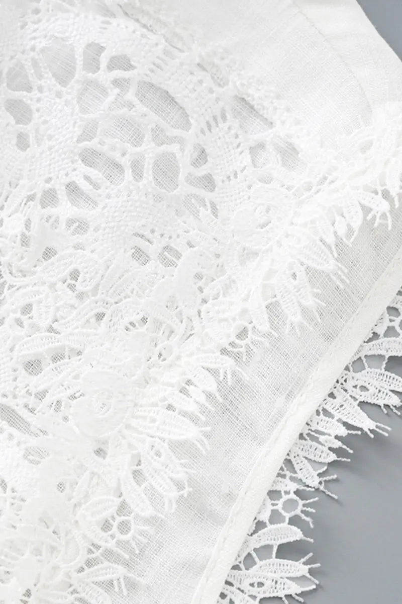 White Linen Crochet Lace Tank Top & Midi Skirt Set