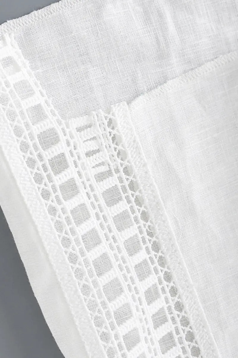 White Linen Crochet Lace Tank Top & Midi Skirt Set