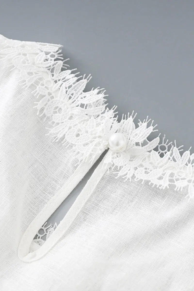 White Linen Crochet Lace Tank Top & Midi Skirt Set