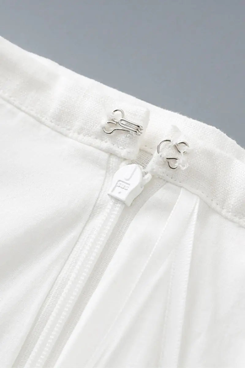 White Linen Crochet Lace Tank Top & Midi Skirt Set