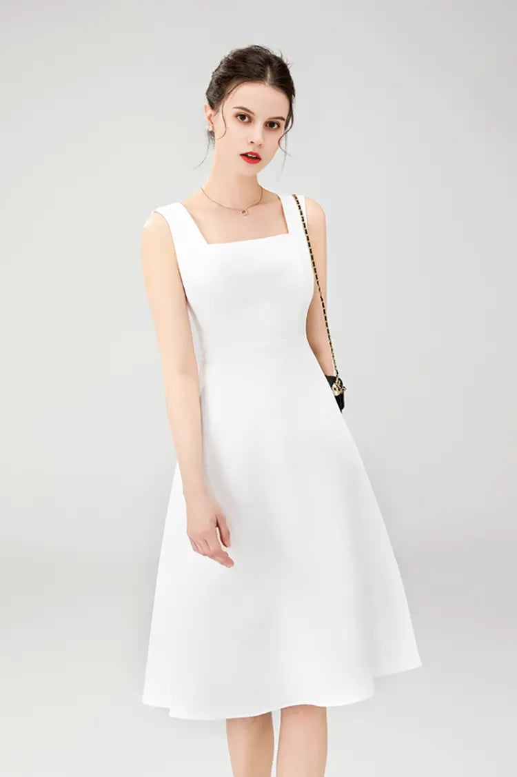 White Square Neck Dress with Wide Strap