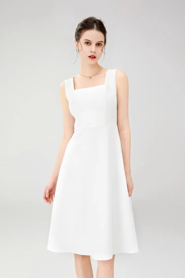 White Square Neck Dress with Wide Strap