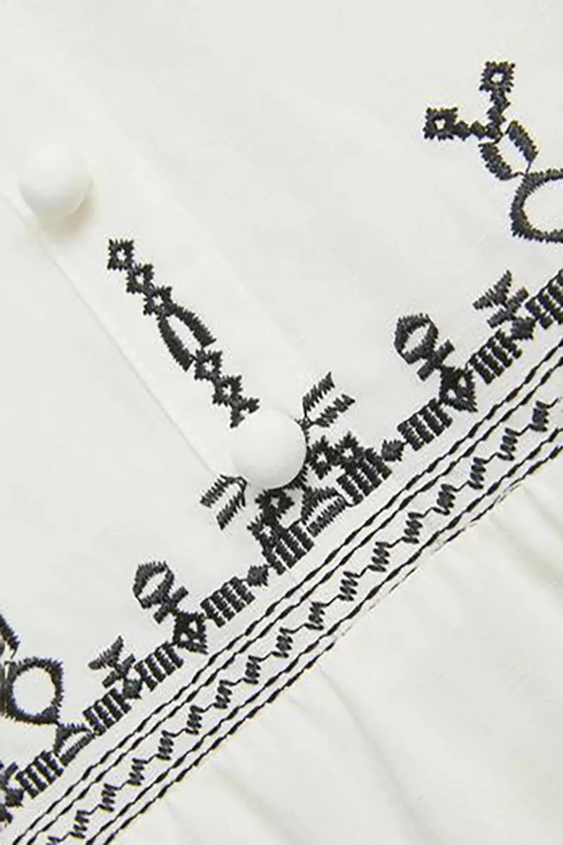 White Tiered Embroidered Spaghetti-Strap Midi Dress