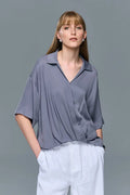 Women's Silk Elastic Double Georgette Loose-Fitting Short Sleeve Shirt