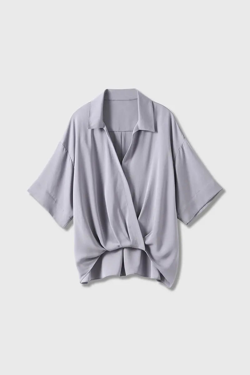 Women's Silk Elastic Double Georgette Loose-Fitting Short Sleeve Shirt