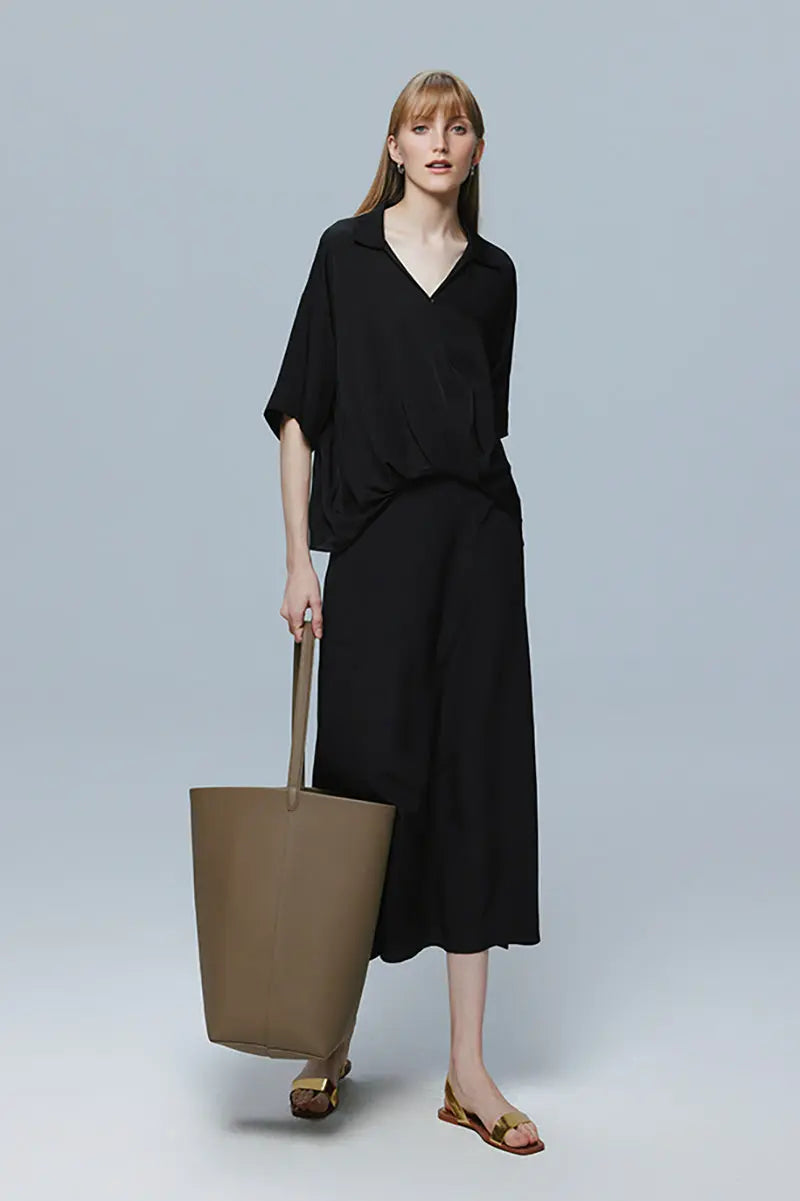 Women's Silk Elastic Double Georgette Loose-Fitting Short Sleeve Shirt