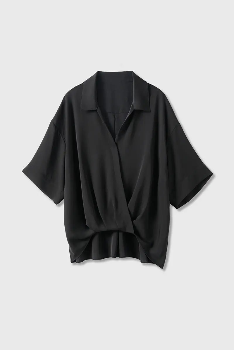 Women's Silk Elastic Double Georgette Loose-Fitting Short Sleeve Shirt