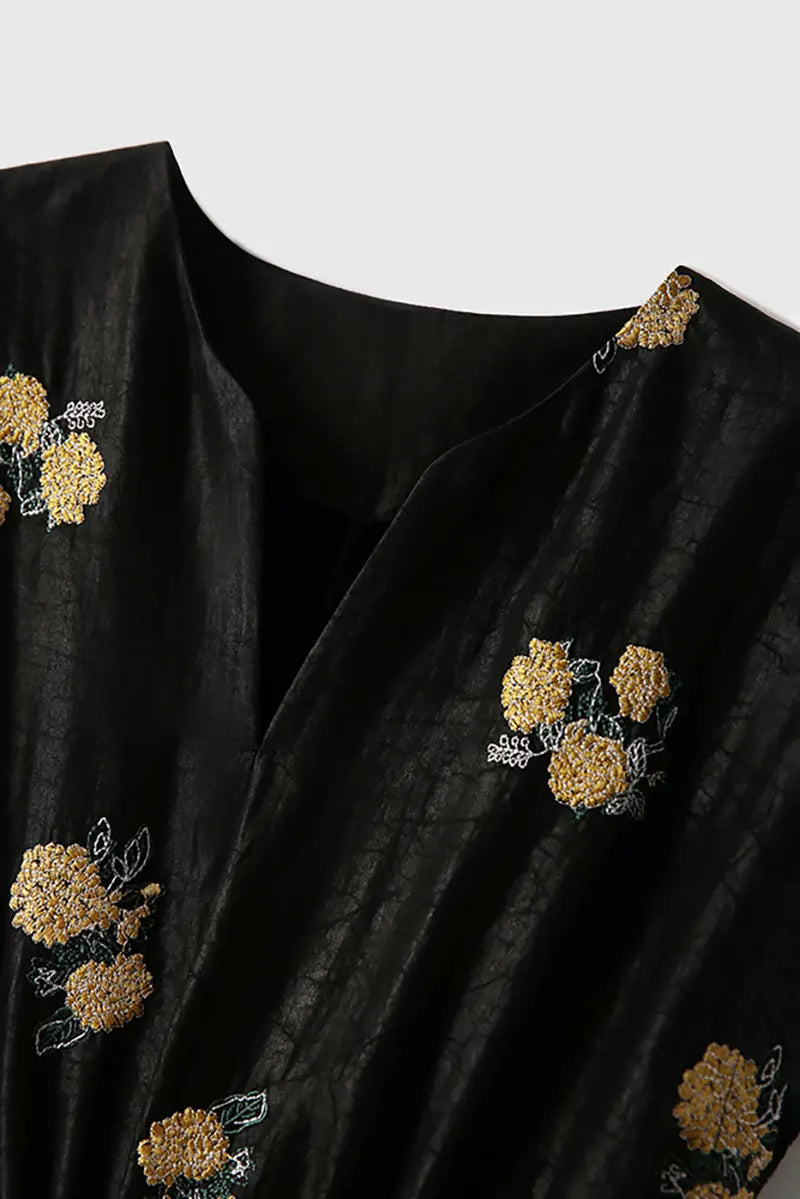 Xiang Yun Silk Floral Hand-Embroidery Midi Dress