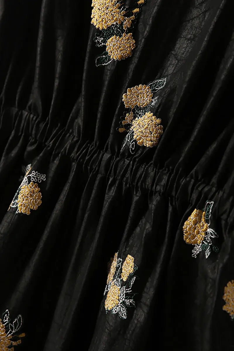 Xiang Yun Silk Floral Hand-Embroidery Midi Dress