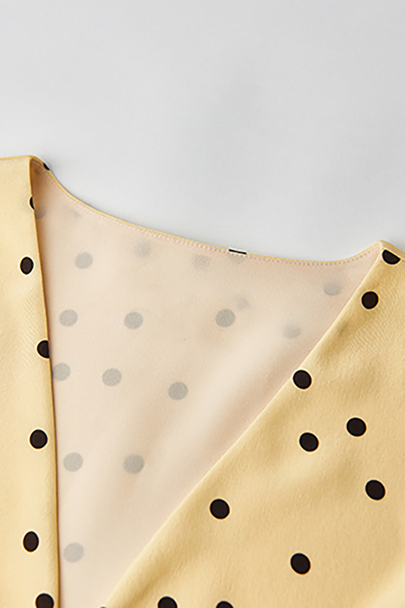 Yellow 100 Heavy Silk Crepe Polka Dot Midi Dress