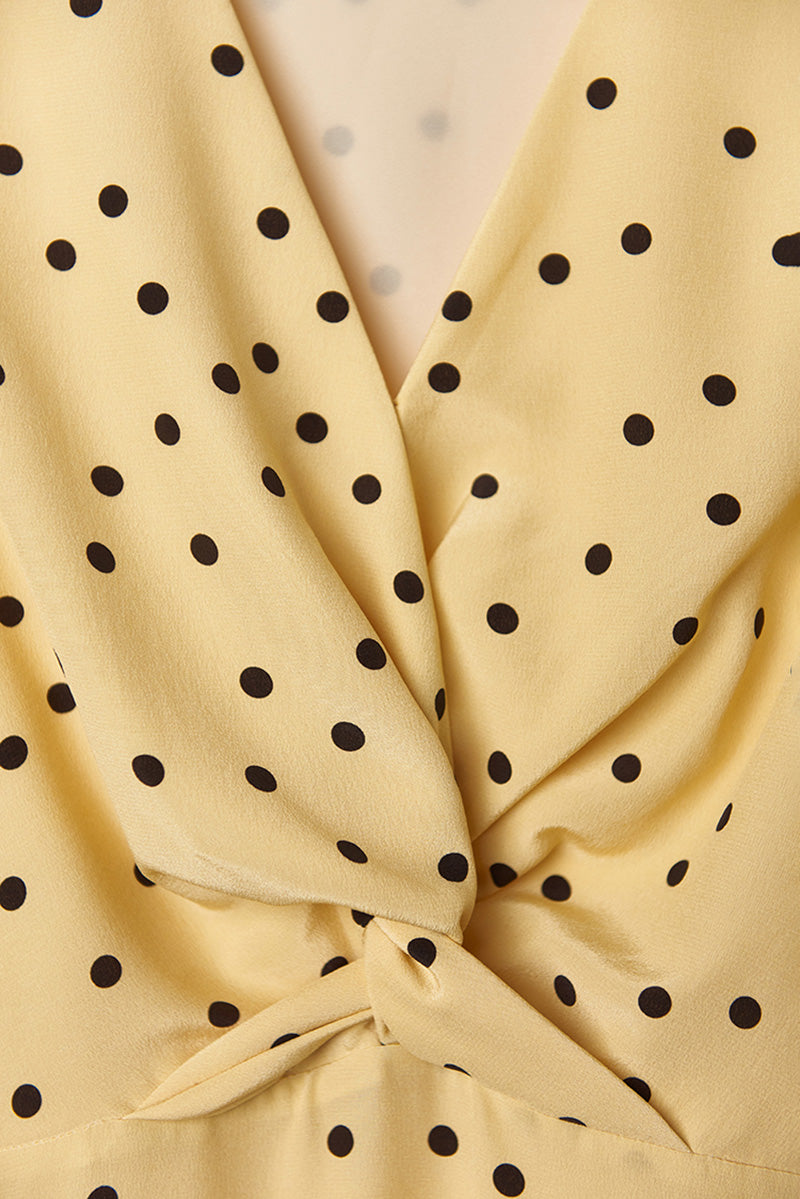 Yellow 100 Heavy Silk Crepe Polka Dot Midi Dress